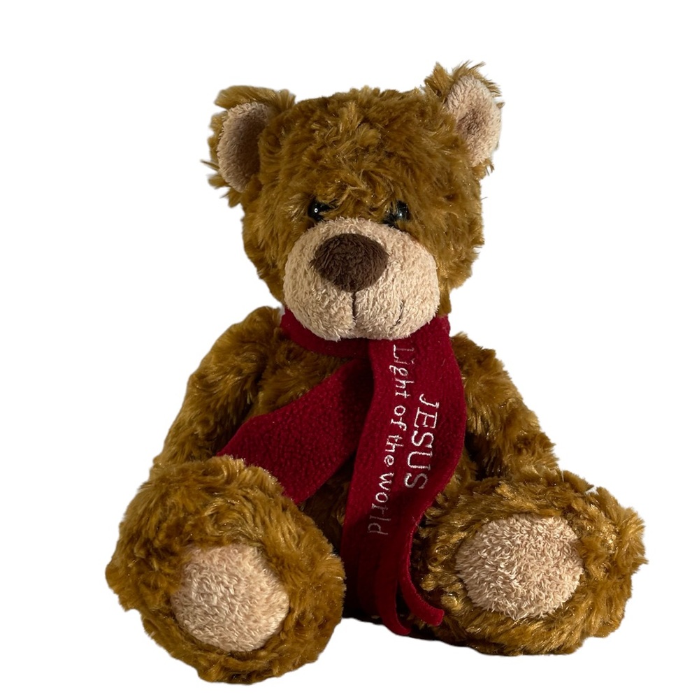 Bestever bear stuffed animal plush red scarf "Jesus Light of the World" brown 11